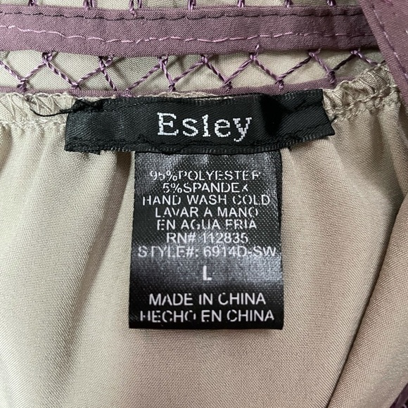 ESLEY Open Lace Yoke, Waist Tie, Boho Mini Dress, Plum, Grey, Large - Picture 5 of 6